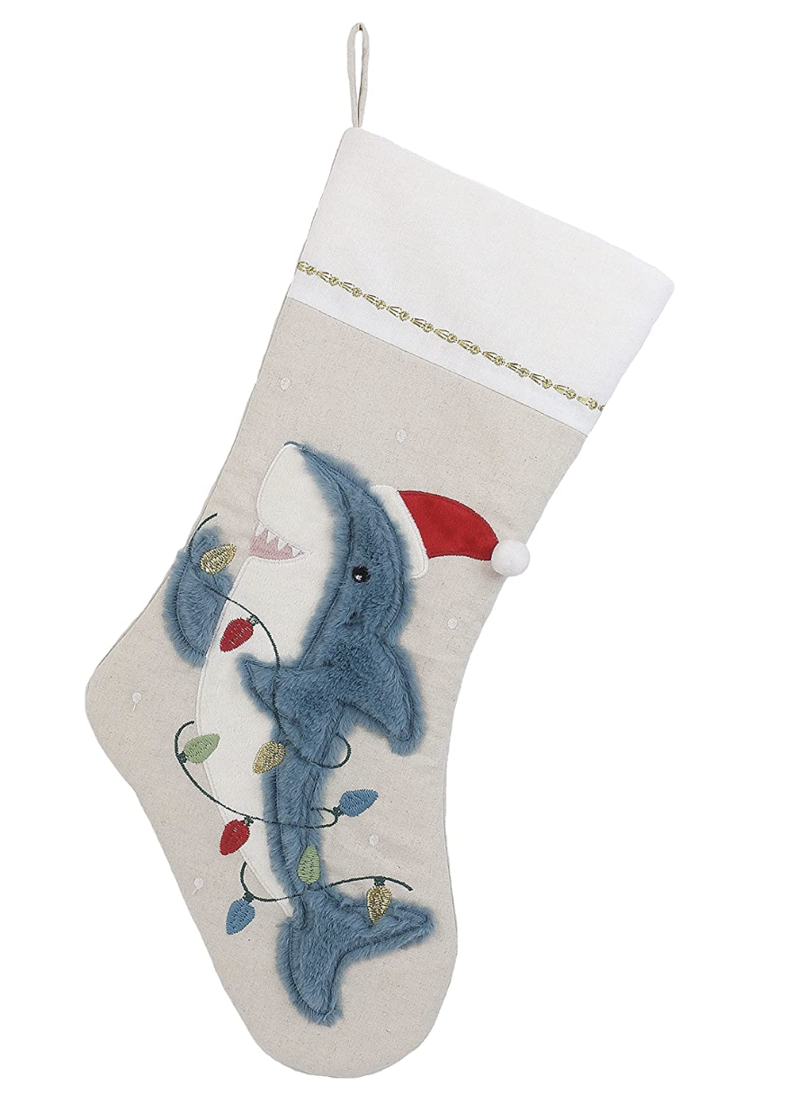Mon Ami Festive Shark Linen Stocking Twig Children's Boutique